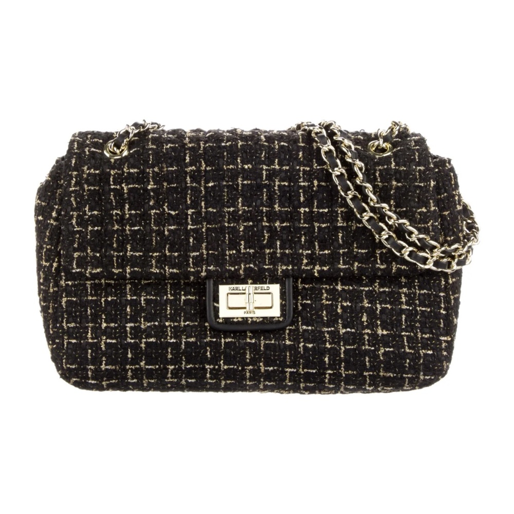 Karl Lagerfeld Leather-Trim Tweed Crossbody/Shoulder Bag